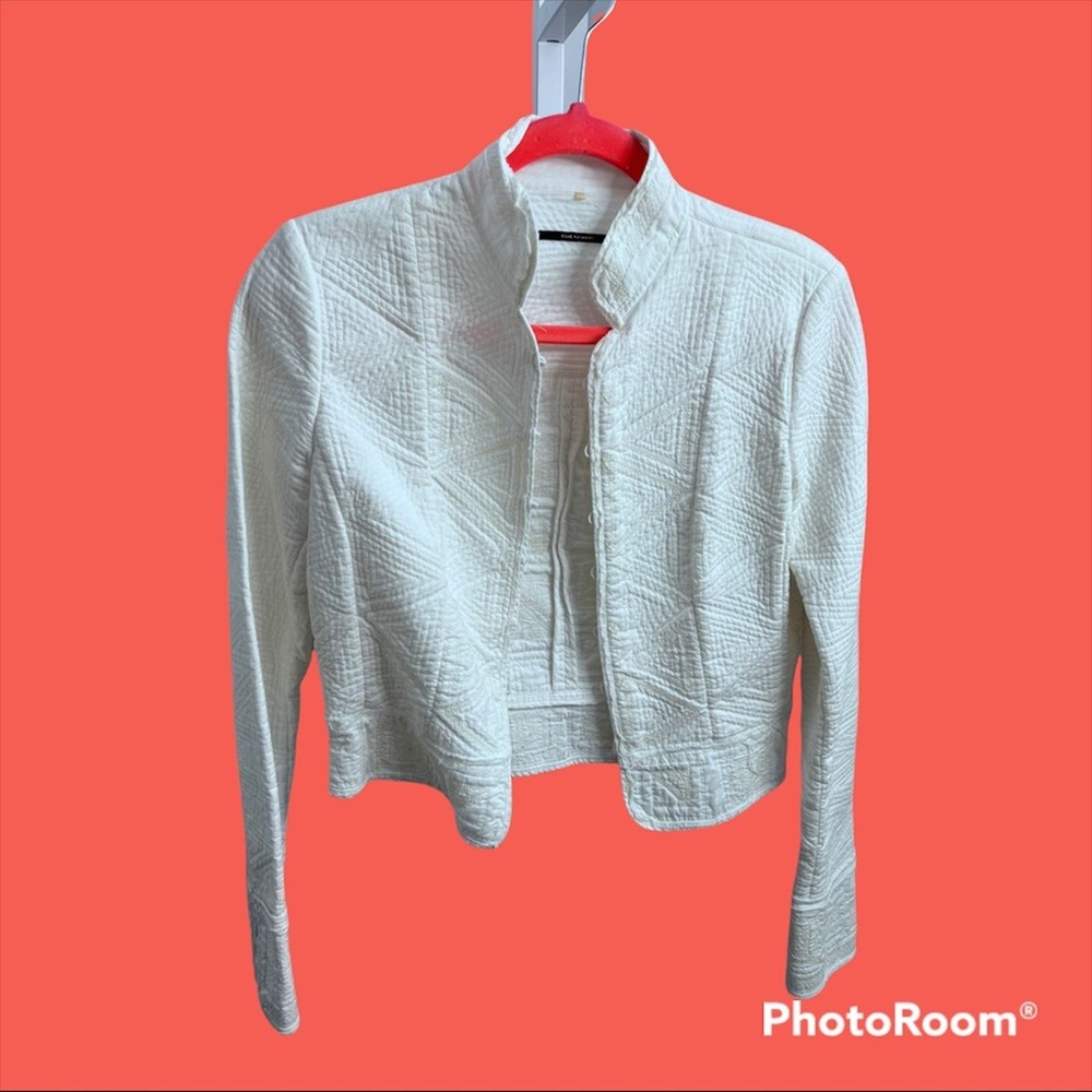 Elie Tahari Quilted Cotton Crop Jacket Cream White | Small Petite | Coastal Chic
